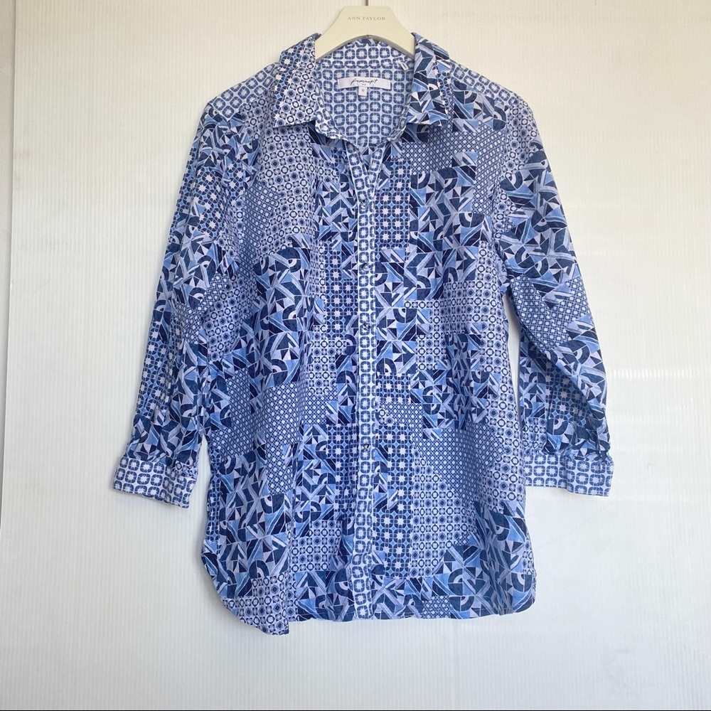 Foxcroft  Women’s Zoey 3/4  sleeve Geo Tile Blouse